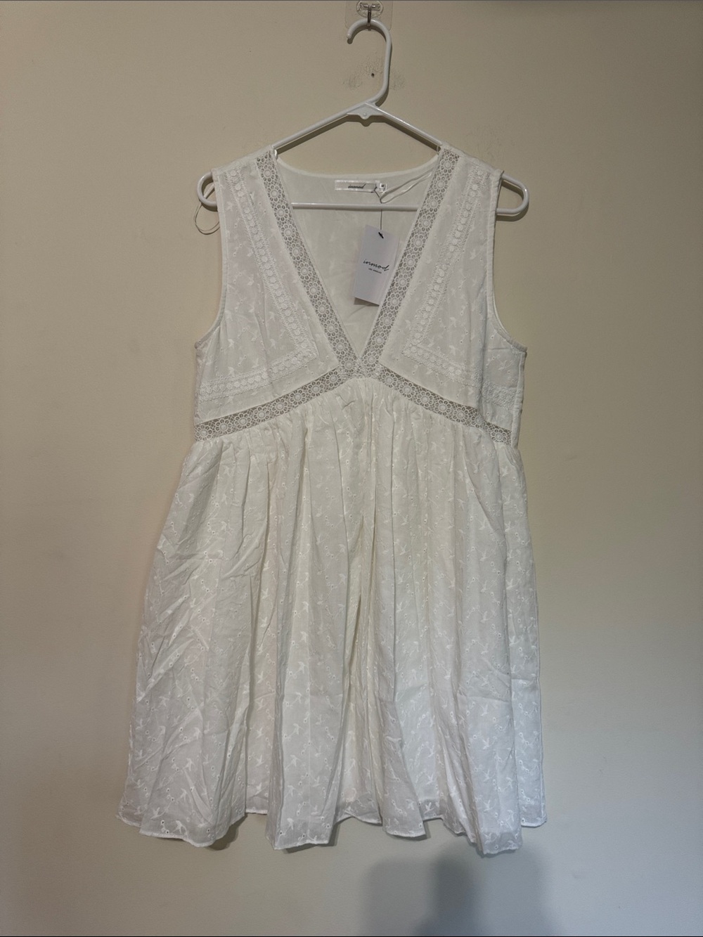 Sleeveless White Lace-Trim Mini Dress